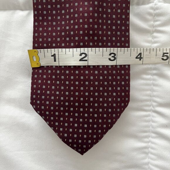 Barneys New York Silk Neck Tie Maroon Geometric Men's Tie - Picture 4 of 4